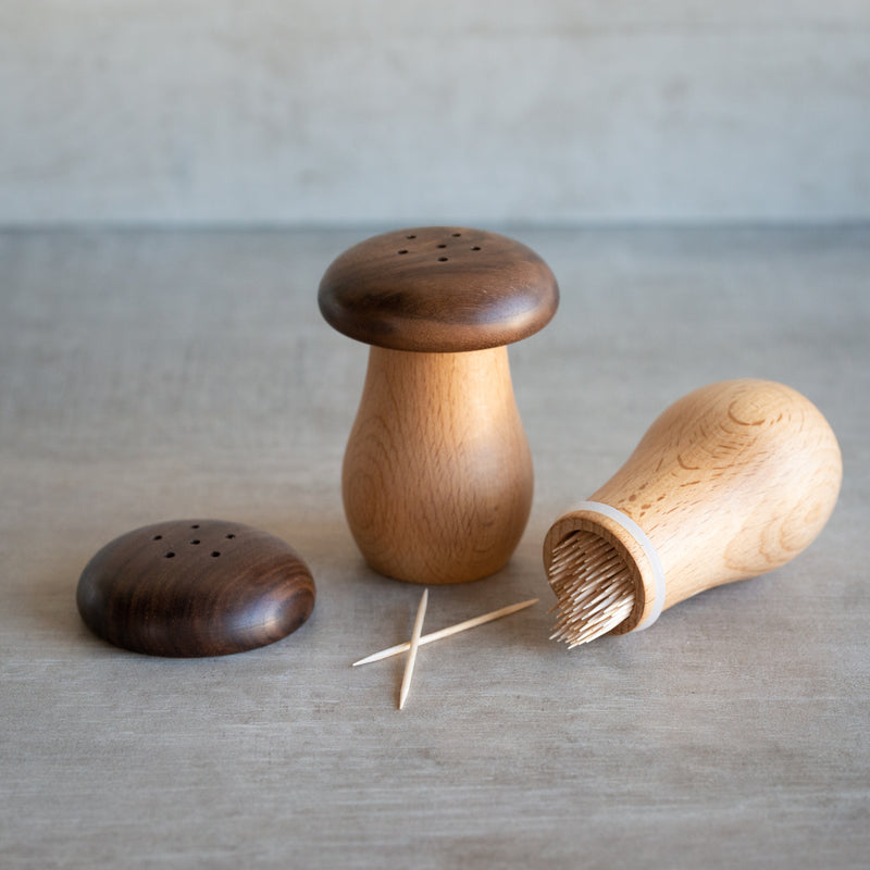 Wooden Mushroom Toothpick Holder | Black Walnut + Beech
