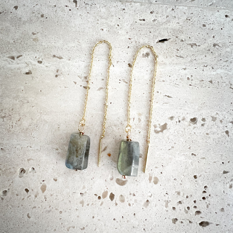 Natural Stone Chain Drop Earrings | Labradorite