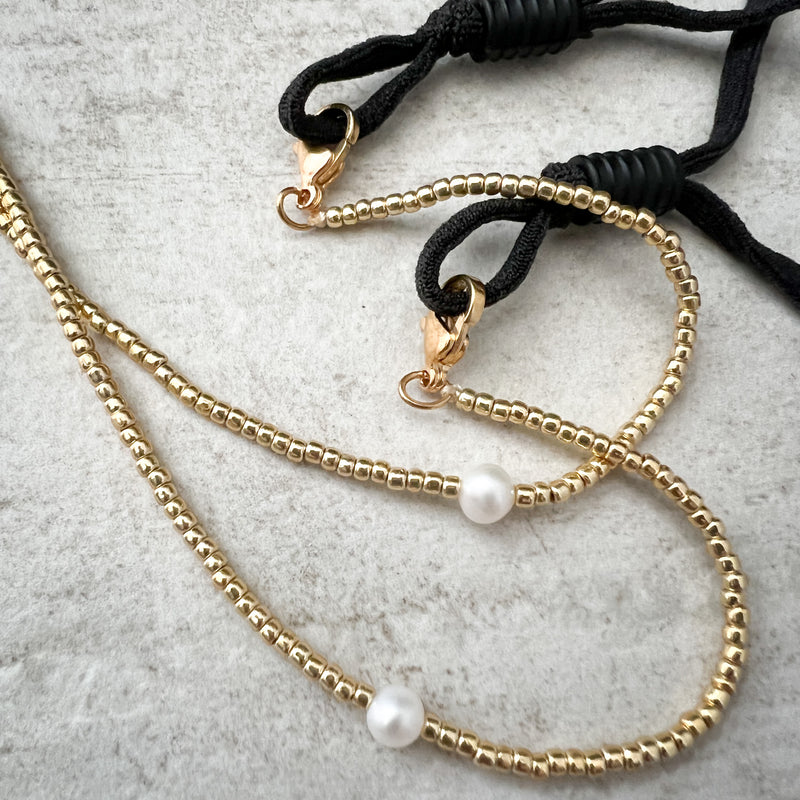 Glasses Keeper / Chain | Beaded Gold + Pearl