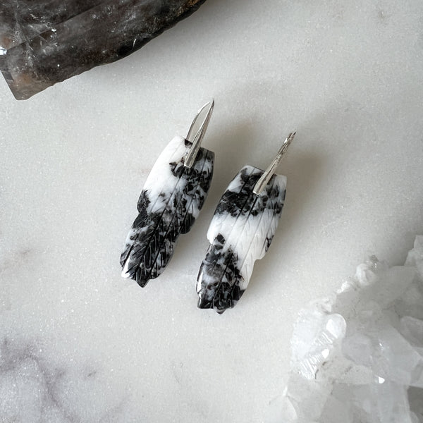 Natural Stone Earrings | Zebra Jasper Feathers [A]