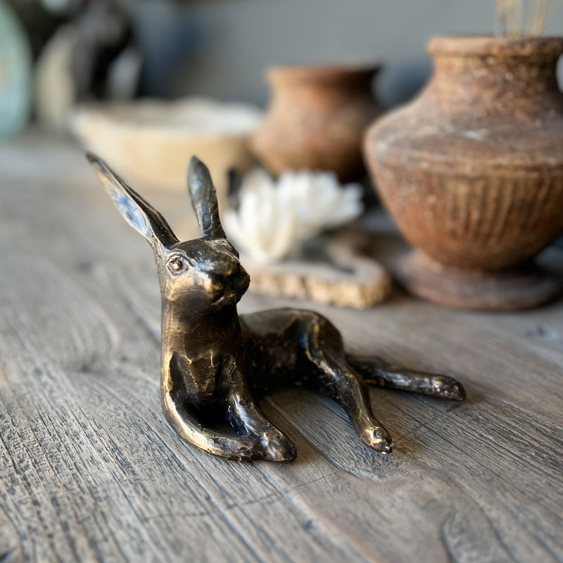 Bronze Hare Sculpture Small | Relaxed Polished