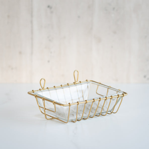 Wire Soap Dish with glass | Antique Brass